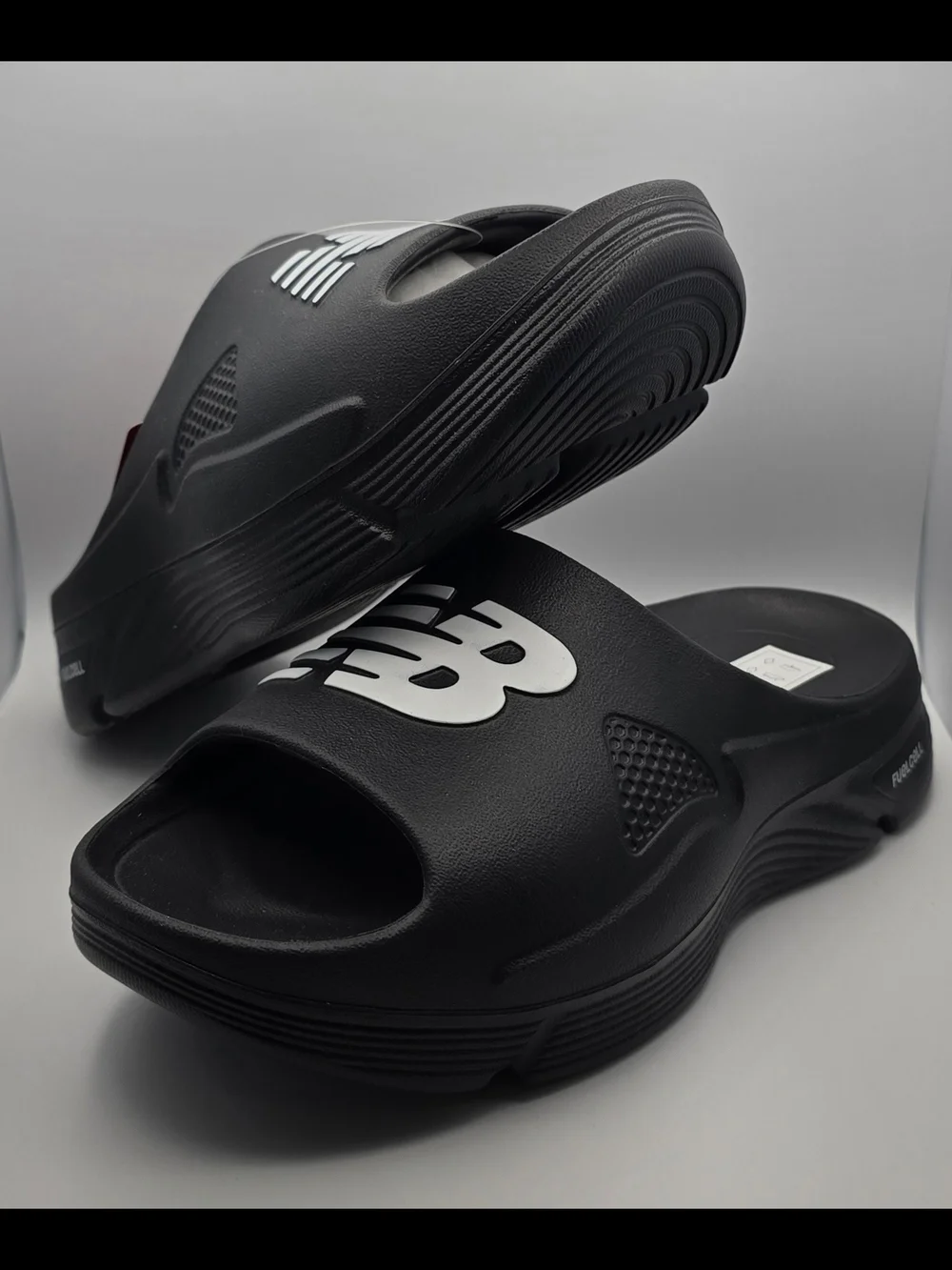 New Balance Black Slide with White Accents